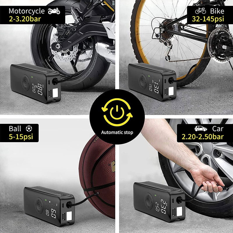 SKIT SG】Portable Wireless / Wired Electric Air Compressor Inflator, 6000mAh  USB Rechargeable Cordless Air Pump for Ball Car Bicycle Bike Motorcycle  Tyre Tire Pressure, 150 PSI Digital LCD Display& LED Light with